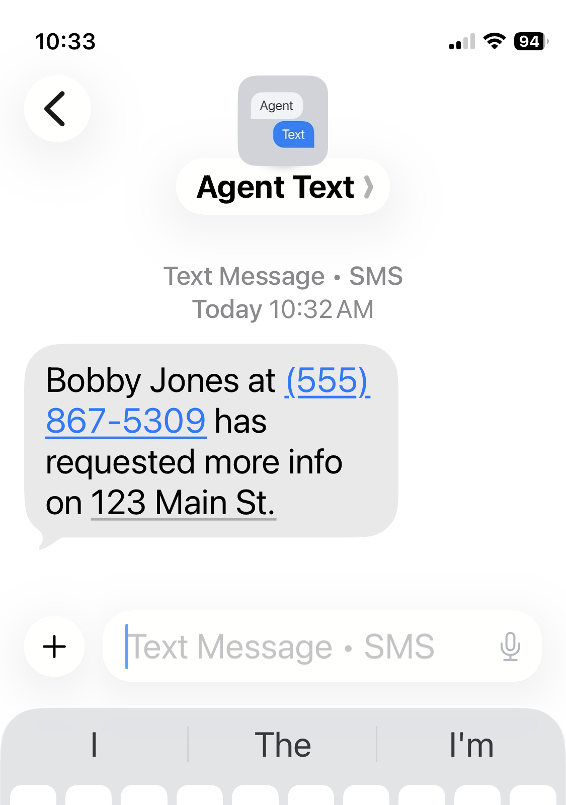 Real estate agent receives a buyer lead by text message